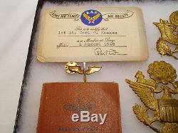 1940's WW2 Pilot US Army Air Force Grouping ID Cards Dog Tag Hat Badges Named