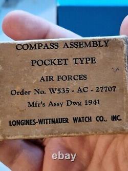1941 Original WWII U. S. Army Air Force Pocket Type Compass Longines Wittnauer Co