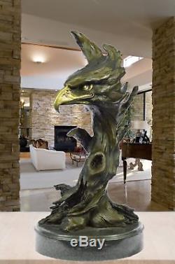 38x20 cm Bronze Sculpture Statue Marble Eagle Head Bust Military Army Air Force
