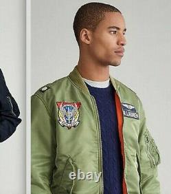 $398 Ralph Lauren POLO Military Pilot Army Twill Bomber Jacket Air Force SIZE M