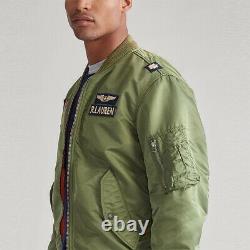 $398 Ralph Lauren POLO Military Pilot Army Twill Bomber Jacket Air Force SIZE M