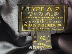 A2 Flight Jacket Size 42 Army Air Force Willis & Geiger Brown