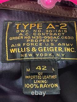 A2 Flight Jacket Size 42 Army Air Force Willis & Geiger Brown