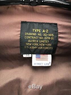 AVIREX Vintage Leather Jacket Flight Bomber A-2 US Army Air Force Size 38 Small