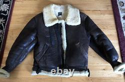 Army Air Force B-3 Flight Bomber Jacket Leather Shearling Brown Military 38 USAF