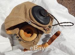 Army Air Force Pilots Khaki Flying Helmet Type ANH-15, Goggles, Earphones, Wires