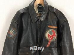 Avirex A-2 Army Air Force WW2 Flying Tiger Blood Chit Leather Bomber Jacket Sz M