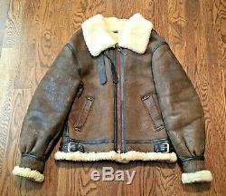 Avirex B-3 Bomber Jacket Size 36 Leather Sheepskin Army Air Force Made In USA