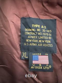 Avirex Jacket US Army Air Forces Type A-2 Leather Flight Jacket XL Made In USA
