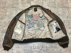 Avirex Leather Aviator Flight Jacket Type A-2 Us Flag Army Air Force Mens Large