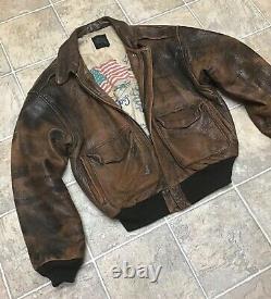 Avirex Leather Aviator Flight Jacket Type A-2 Us Flag Army Air Force Mens Large