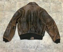 Avirex Leather Aviator Flight Jacket Type A-2 Us Flag Army Air Force Mens Large