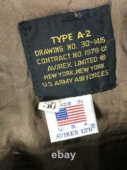 Avirex Leather Bomber Jacket 1978 Vintage US Army Air Force Mens L XL 50 Type A2