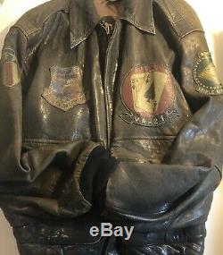 Avirex Type A-2 Bomber Black Leather Jacket Sz U. S Army Air Force USA /14H35