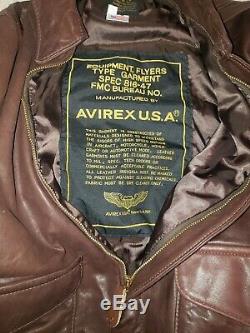Avirex Type A-2 Bomber Brown Leather Jacket Sz 42 U. S Army Air Forces USA Flyer