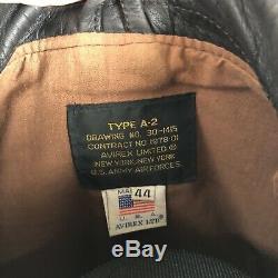 Avirex Type A-2 Leather Bomber Jacket Size 44 Army, Air Force