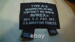 Avirex Type A-2 USAAF US Army Air Force Leather Flight Jacket XXL Stars & Stripe