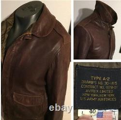 Avirex US Army Air Forces Brown Flight Bomber Jacket Type-A2 Sz M 40 Han Solo