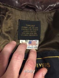 Avirex US Army Air Forces Brown Flight Bomber Jacket Type-A2 Sz M 40 Han Solo