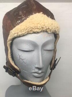 B-5 Flight Helmet WWII US Army Air Force Air Corps Sheep Skin Leather Size Large