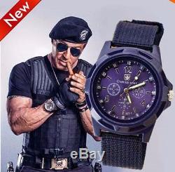 Black Military Army Air Force Soldier Police Swat Airsoft Canvas Strap Watch