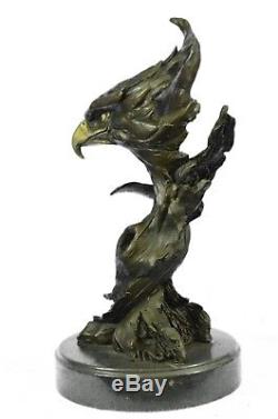 Bronze Sculpture Figure 38x20 cm Marble Eagle Head Bust Military Army Air Force