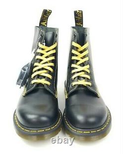 Dr Doc Martens 1460 Pascal Black Yellow Leather Lace Up 8 Eye Boots Men's US 9