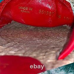 Gucci GG Red Sandals Slides Wedge Crochet Pearl Lilibeth Womens Size EU 38 US 8