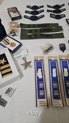 Lot Vintage Military US Airforce Army Medals Pins Bars Patches Rank Buttons USAF