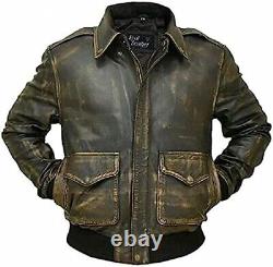 Men A-2 aviator Air Force Flight Bomber Gray Genuine Leather Jacket