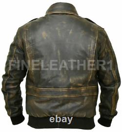Men's Air Force A2 Flight Aviator Bomber Style Distressed Genuine Leather Jacket