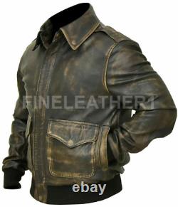 Men's Air Force A2 Flight Aviator Bomber Style Distressed Genuine Leather Jacket
