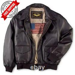 Men's WWII U. S Air Force A2 Leather Flight Bomber Jacket A2 Jacket Brown