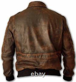 Mens Air Force A2 Brown Real Leather Flight Bomber Jacket Winter Special