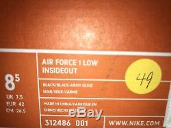 Nike Air Force 1 Low Insideout Un-mita Black/army Olive Brand New Size 8.5 Rare