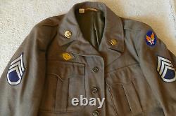 ORIGINAL VNT WWII ARMY AIR FORCE Brown WOOL JACKET 40S Khaki PANT TIE PINS PATCH