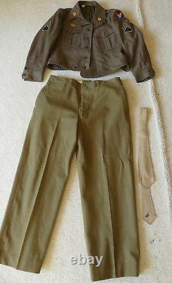 ORIGINAL VNT WWII ARMY AIR FORCE Brown WOOL JACKET 40S Khaki PANT TIE PINS PATCH