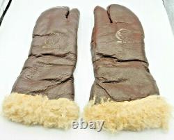 Original U. S. WWII Army Air Force A-9A Leather Flying Mitten Gloves MEDIUM