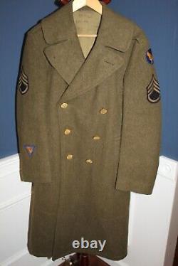 Original WW2 U. S. Army Air Forces S/Sgt Named Patched OD Wool Overcoat, 1941 d