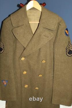 Original WW2 U. S. Army Air Forces S/Sgt Named Patched OD Wool Overcoat, 1941 d