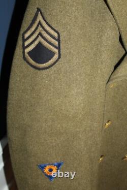 Original WW2 U. S. Army Air Forces S/Sgt Named Patched OD Wool Overcoat, 1941 d