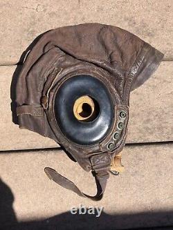 Original WW2 U. S. Army Air Forces Type A-11 Leather Flight Helmet LARGE NAMED