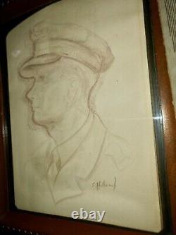 Original WW2 US Army Air Force Family Portrait Hand Drawn By French Artist Paris