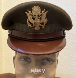 Original WW2 US Army Air Forces Officers Crusher Visor Cap Badge Hat WWII