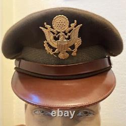 Original WW2 US Army Air Forces Officers Crusher Visor Cap Badge Hat WWII