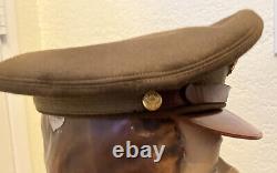 Original WW2 US Army Air Forces Officers Crusher Visor Cap Badge Hat WWII