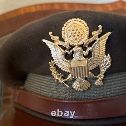 Original WW2 US Army Air Forces Officers Crusher Visor Cap Badge Hat WWII