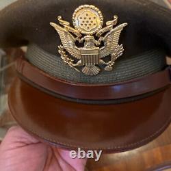 Original WW2 US Army Air Forces Officers Crusher Visor Cap Badge Hat WWII