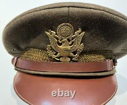 Original WWII U. S. Army & Air Force Officer's Visor Service Cap Hat Wool Felt