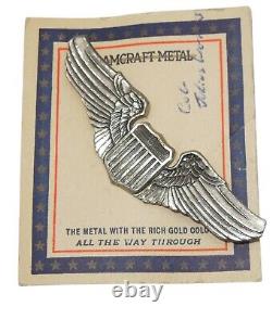 Original WWII US Army Air Force STERLING Amcraft Pilot Wings 3 on Card